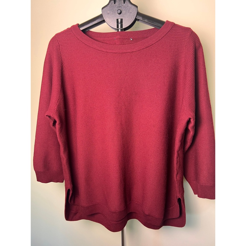 82nd & East Ribbed Knit Sweater Women 2X Burgundy Red Excellent 3/4 Sleeve Split